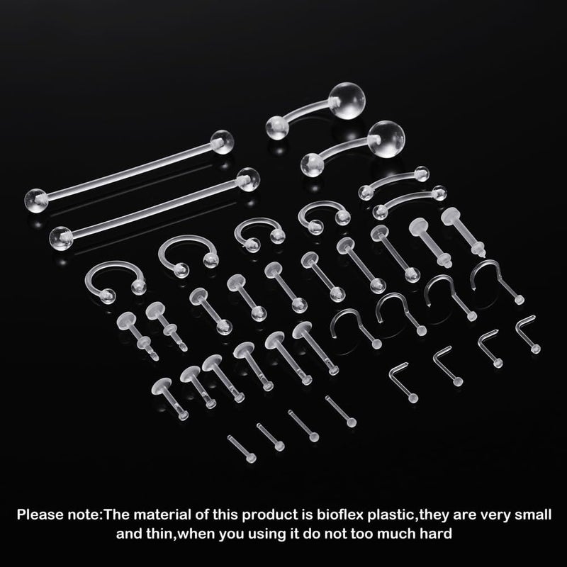 intera Clear Piercing Retainers for Surgery Sports - Clear Nose Studs, Rings, Earrings Plastic Lip Piercing Jewelry, Vertical Labret, Cartilage Retainers Medical/Sport Safe Bioflex Industrial Bar for Women Men - Image 2